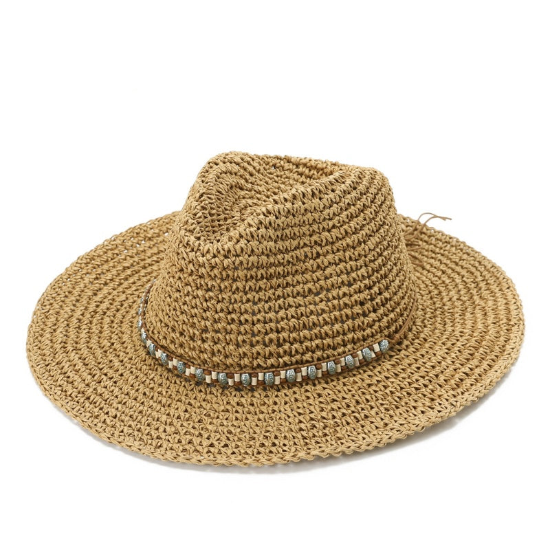 Straw Cowboy Hat with Beaded Decoration
