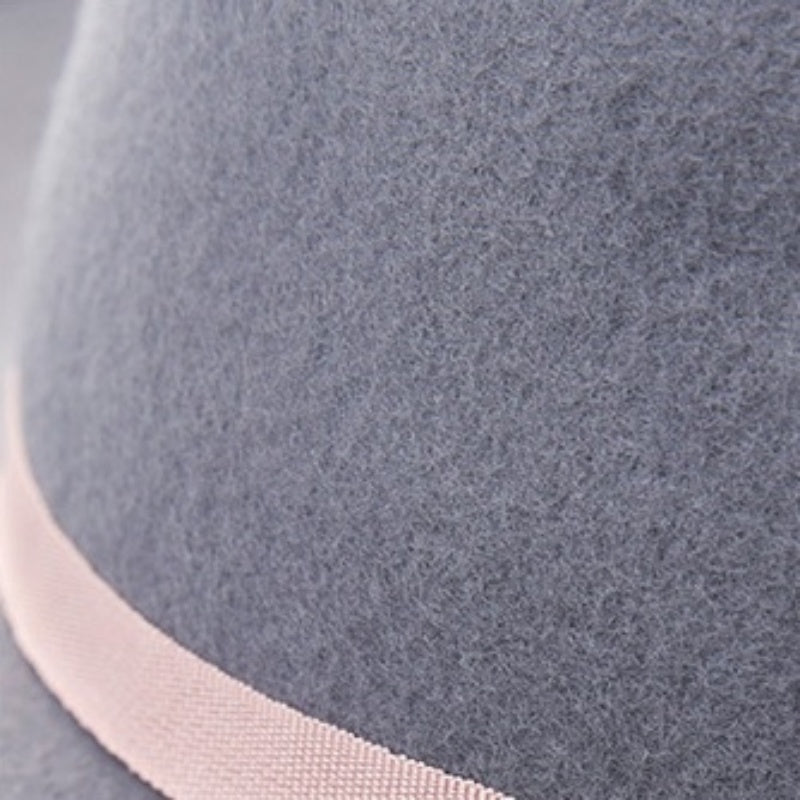 Light Grey Felt Wide Brim Top Hat with Webbing