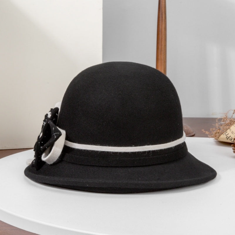 Felt Top Hat with Flower and Zircon Decoration