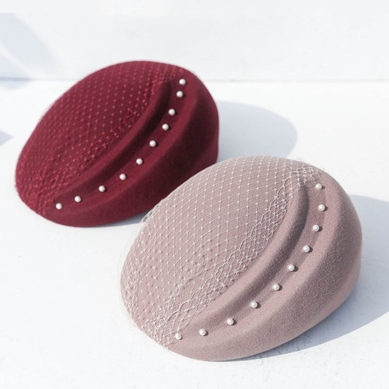 Felt Beret with Pearl and Lace