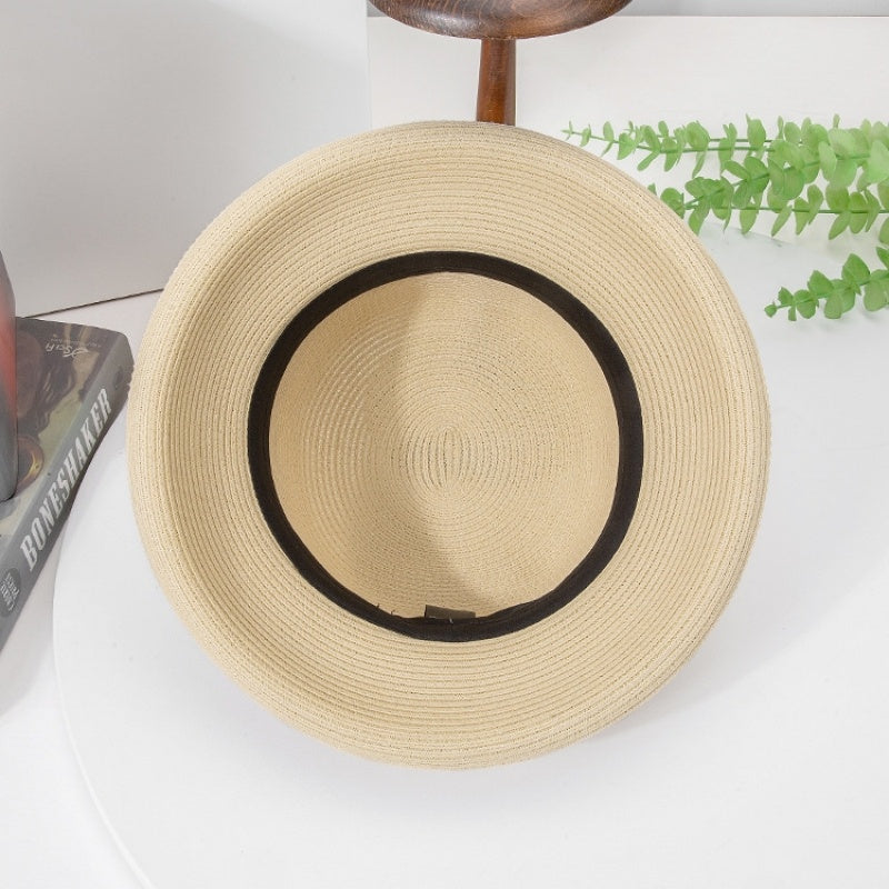 Rolled Edge Sun Hat with Linen Yarn Webbing and Crystal
