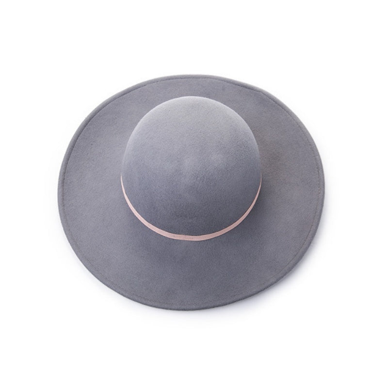 Light Grey Felt Wide Brim Top Hat with Webbing