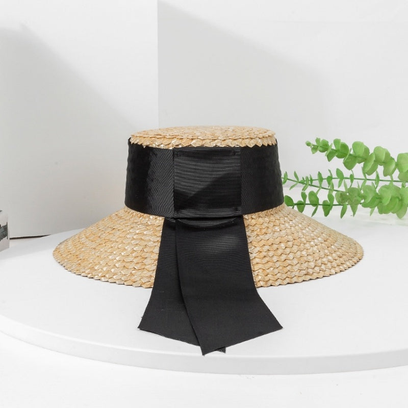 Straw Sun Hat with Black Long Webbing