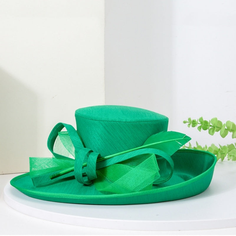 Top Hat Straw Hat with Feathers and Bows