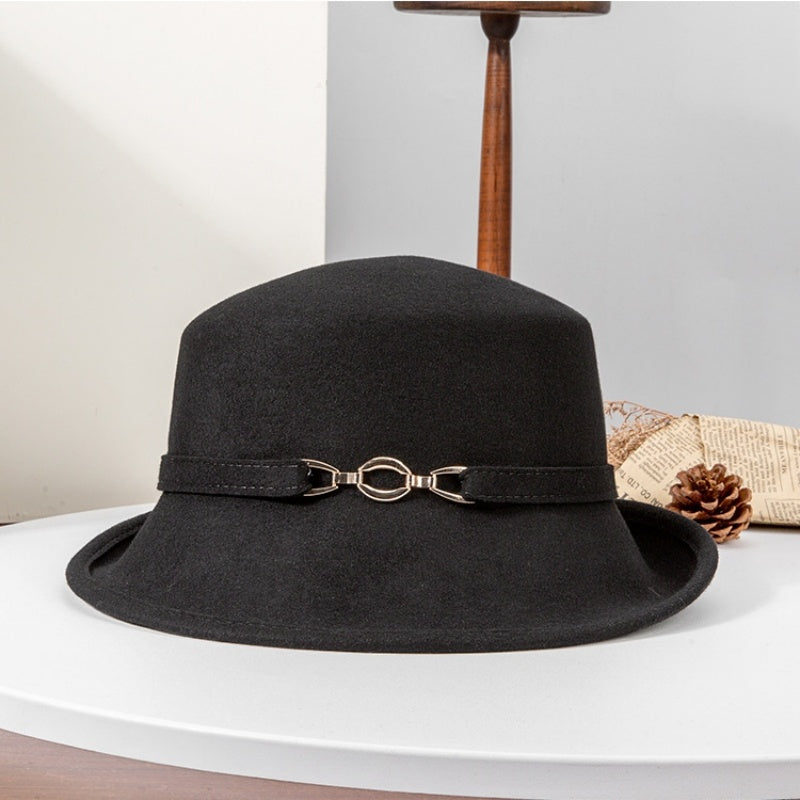 Felt Top Hat Rolled Edge with Metal Buckle Decoration