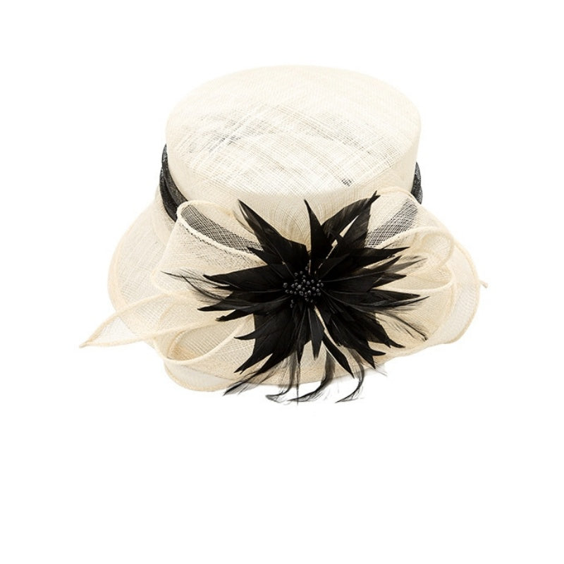 Top Hat with Feather Flower and Bow Decorations