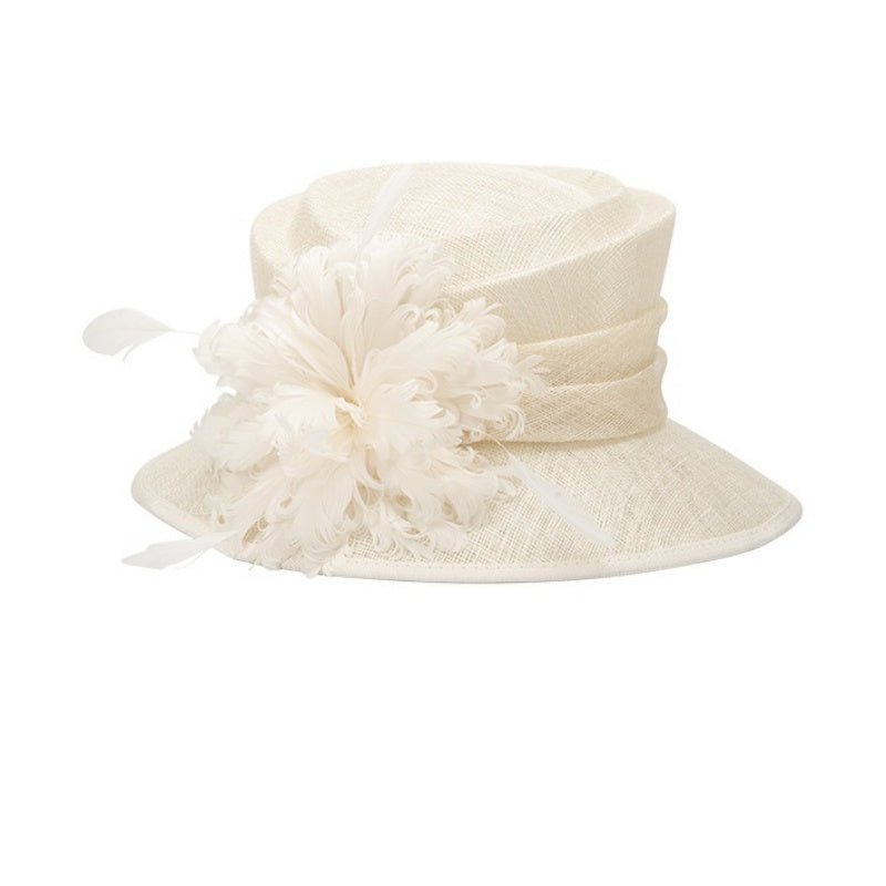 Linen Yarn Top Hat with Floral Decoration