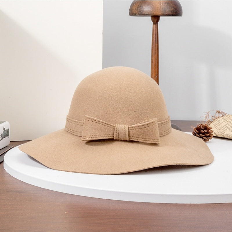 Felt Wide Brim Top Hat with Bow Webbing Decoration
