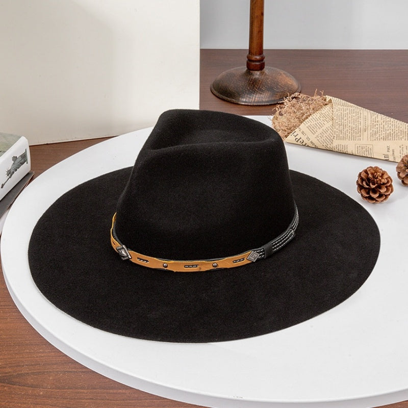 Felt Cowboy Hat with Copper Buckle Leather Strap