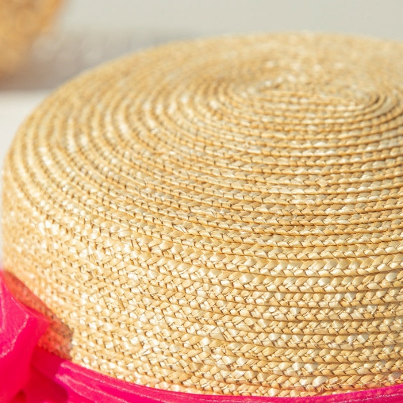 Straw Sun Hat with Pink Big Bow