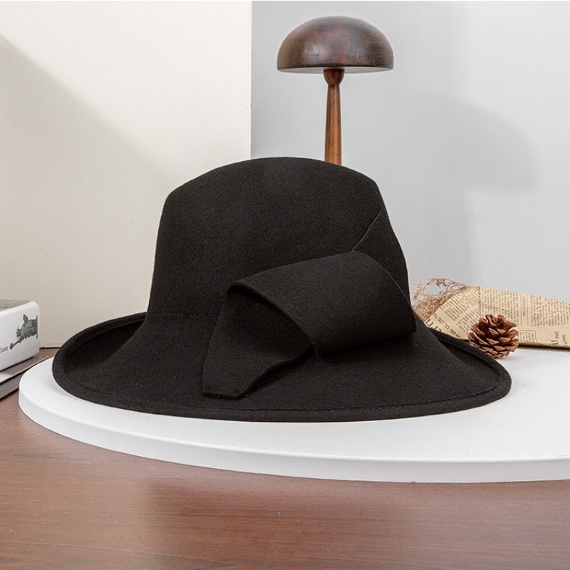 Felt Rolled Edge Wide Brim Top Hat with Felt Flower
