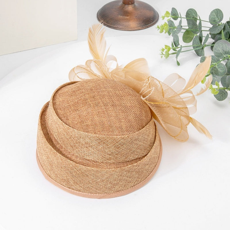 Top Hat Hair Accessory with Flower and Feather Decorations