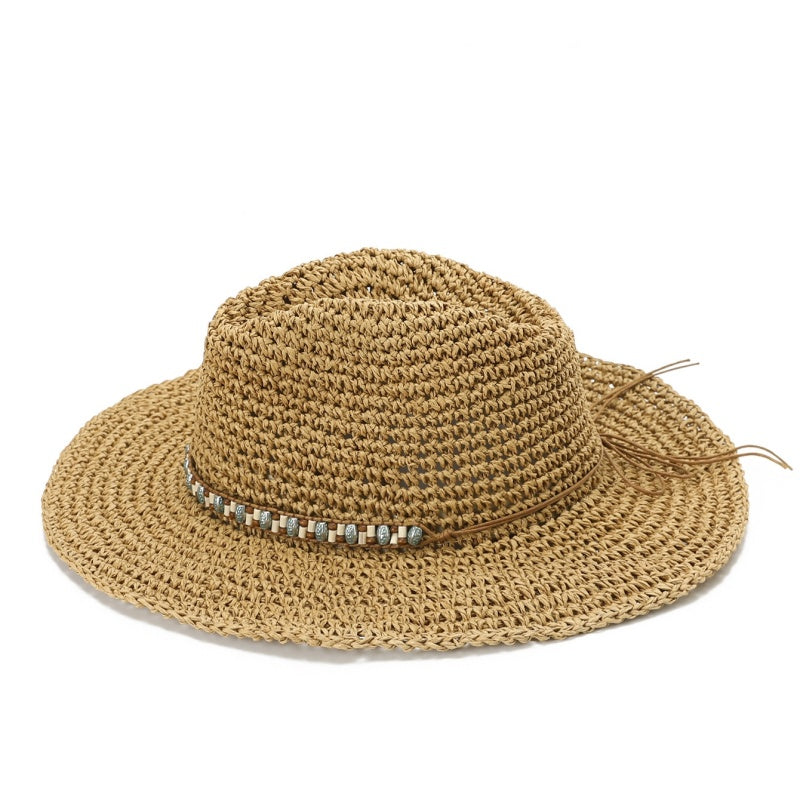 Straw Cowboy Hat with Beaded Decoration
