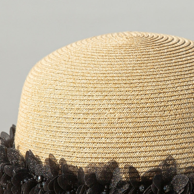 Straw Hat with Mesh Petal Decorative Strips