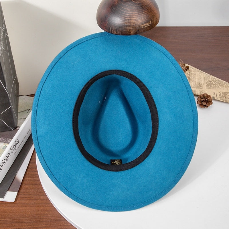 Felt Wide Brim Cowboy Hat with Bow Webbing and Feather