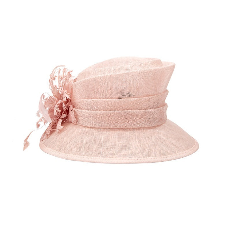 Linen Yarn Top Hat with Floral Decoration