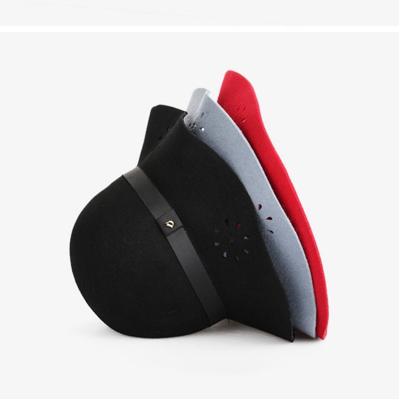 Felt Wide Brim Top Hat with Hollowed-out and Webbing