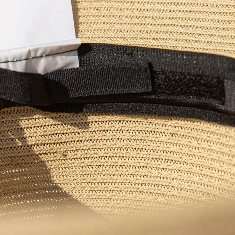 Straw Top Hat with Black Beads and Embroidery