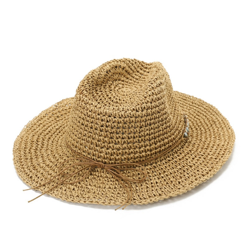 Straw Cowboy Hat with Beaded Decoration