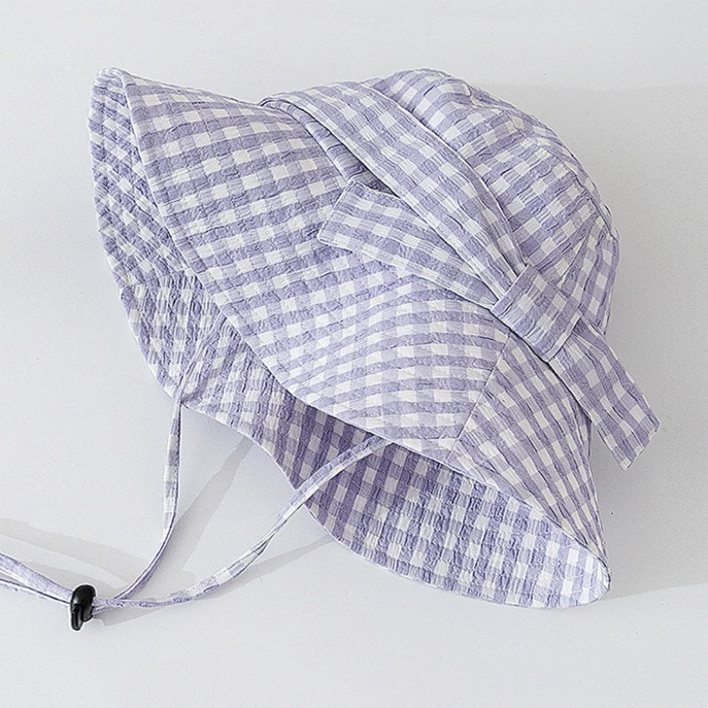 Check Pattern Sun Hat with Bow