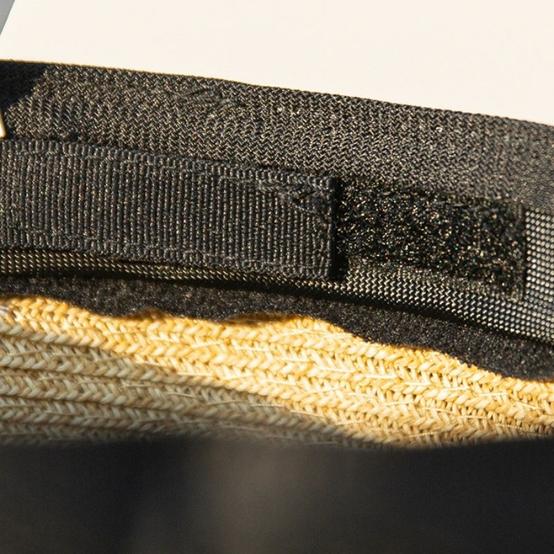 Wide Brim Straw Hat with Lace Decorative Strip and Lace Embroidery Patch