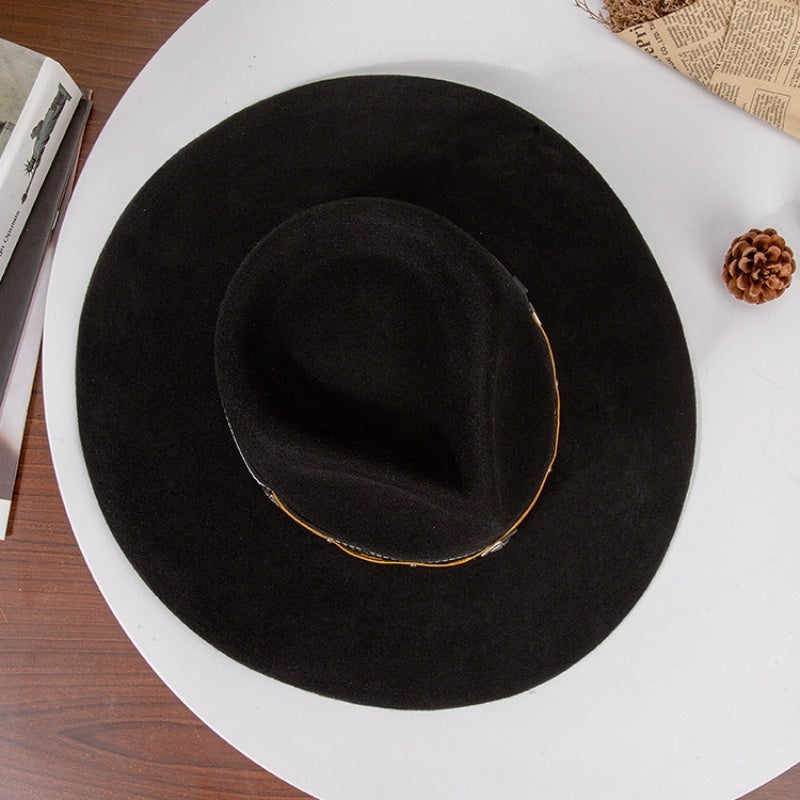 Felt Cowboy Hat with Copper Buckle Leather Strap