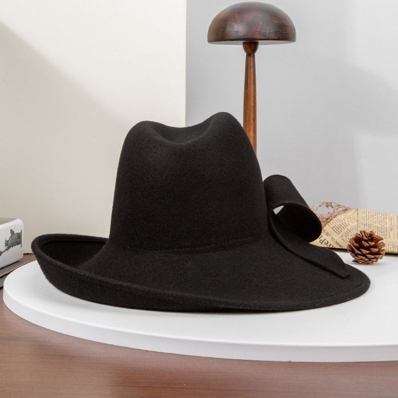 Felt Rolled Edge Wide Brim Top Hat with Felt Flower