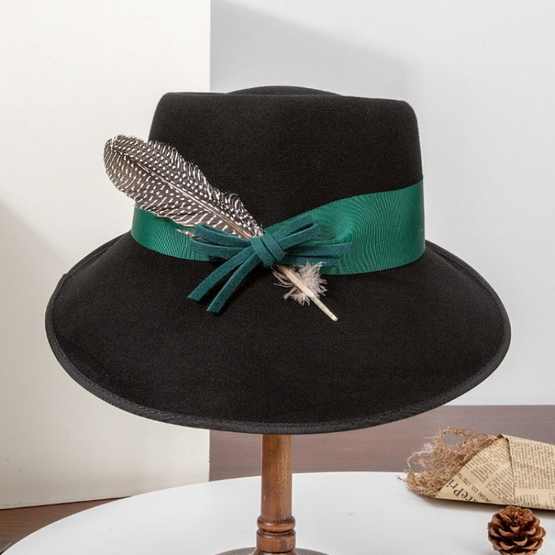 Felt Top Hat with Bow Webbing and Feather