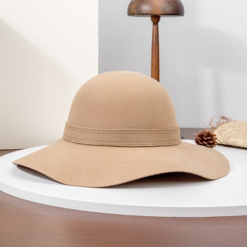 Felt Wide Brim Top Hat with Bow Webbing Decoration