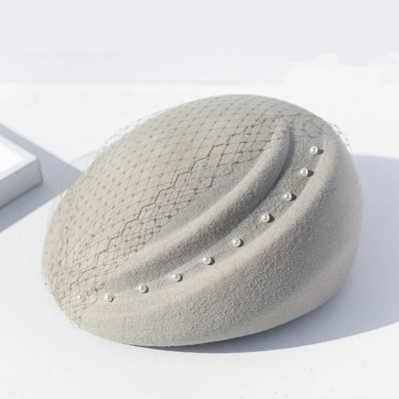 Felt Beret with Pearl and Lace