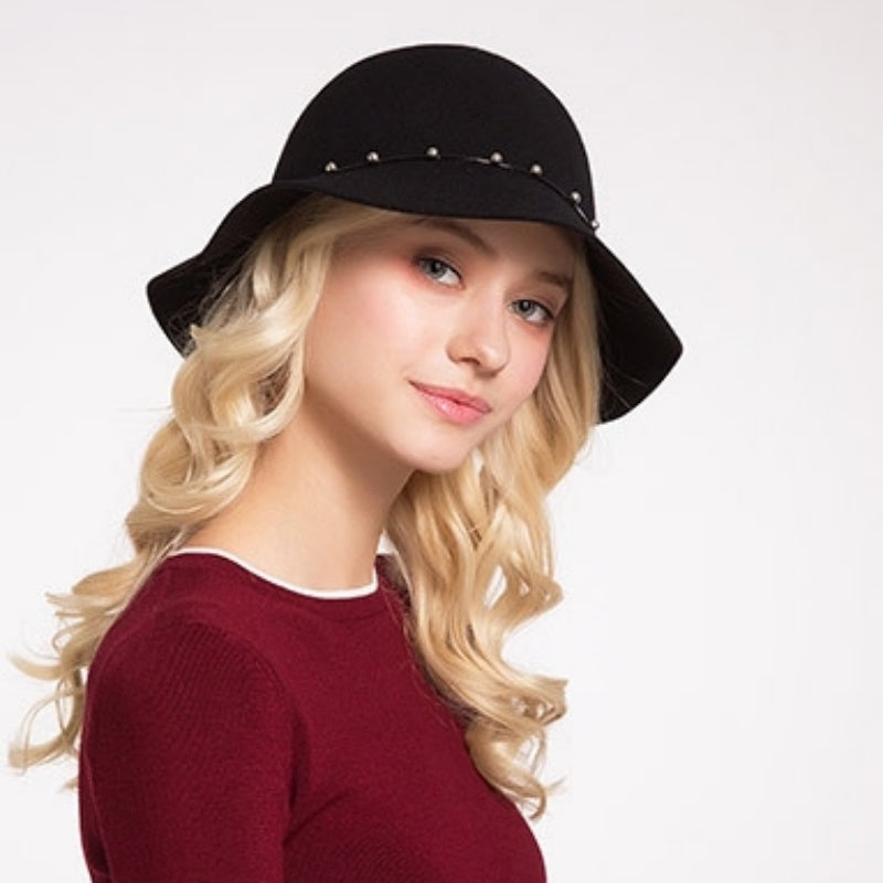 Felt Top Hat with Metal Beads Decoration