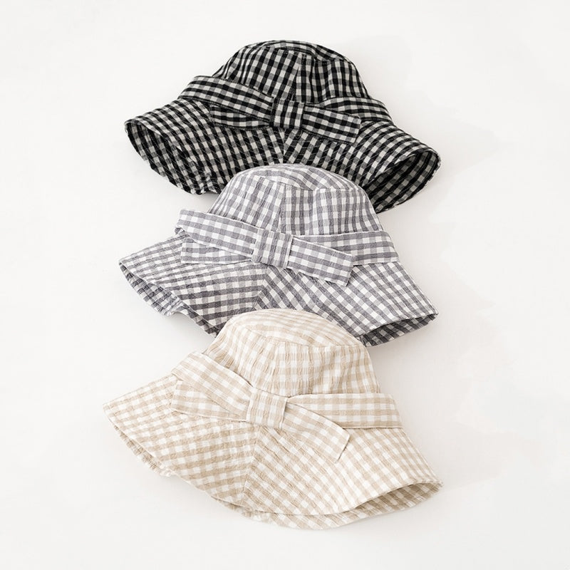Check Pattern Sun Hat with Bow