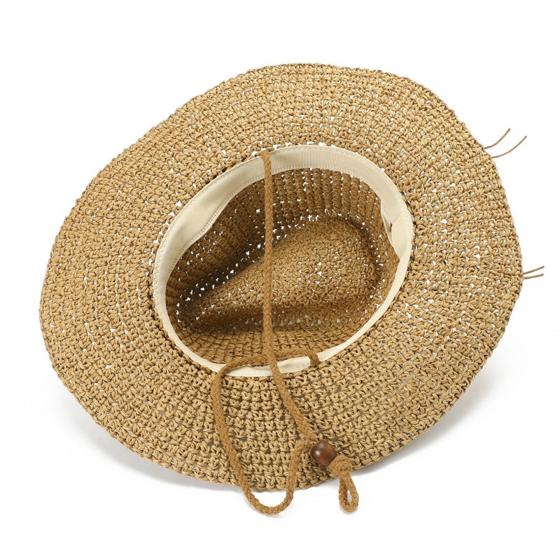 Straw Cowboy Hat with Beaded Decoration