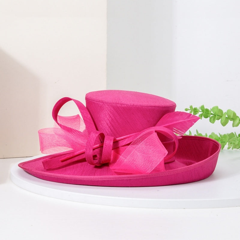 Top Hat Straw Hat with Feathers and Bows