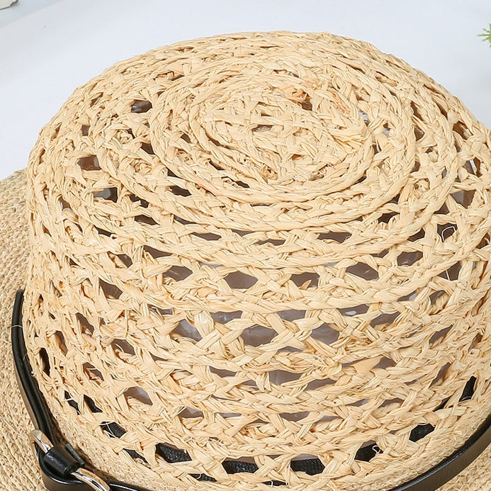 Bowler Hat Straw Hat with Black Leather Band