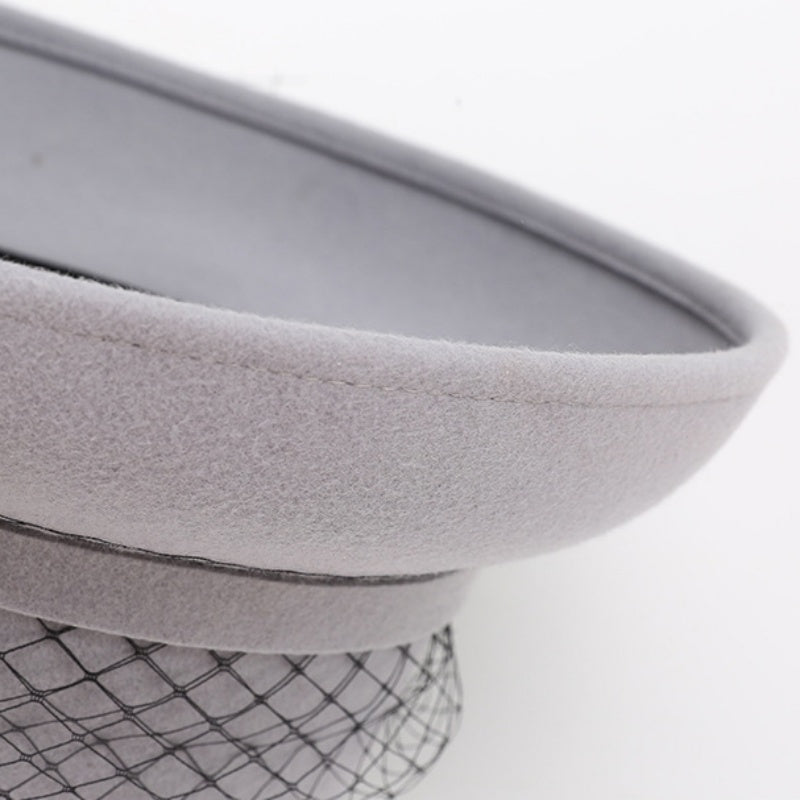Felt Top Hat Rolled Edge with Net Gauze Pearl Bow