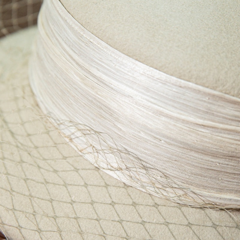 Felt Top Hat with Linen Yarn Webbing and Veil