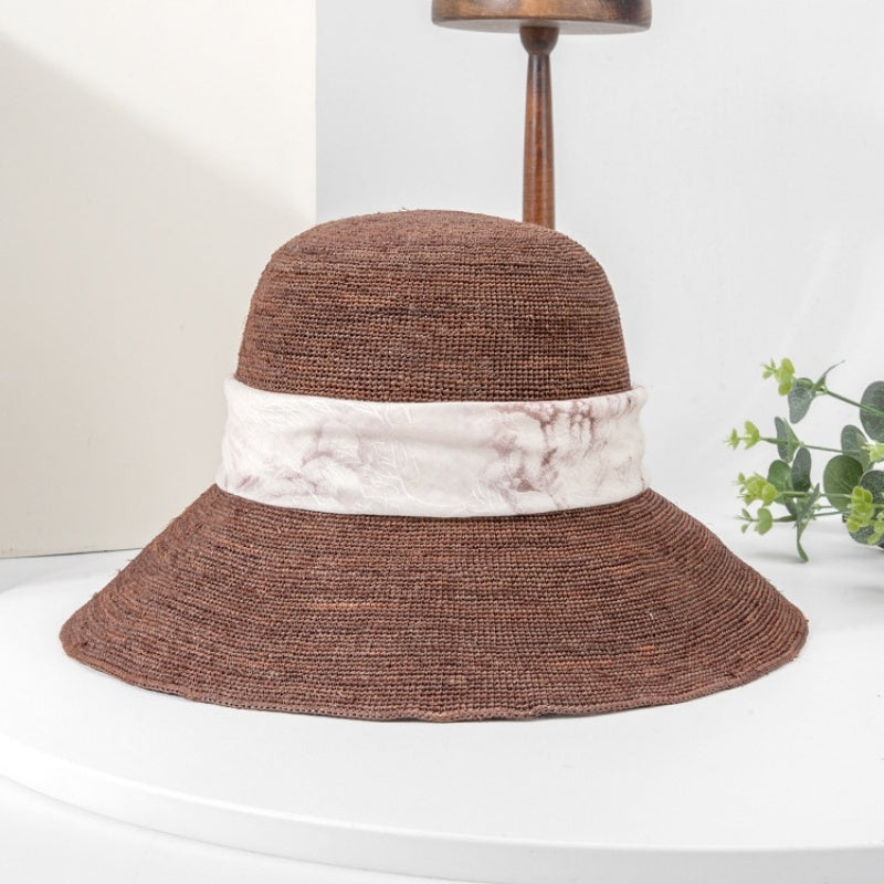 Straw Hat Sun Hat with Printed Bow