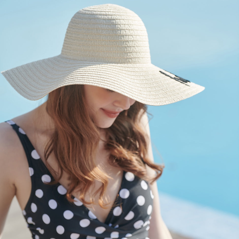 Straw Hat with Letter Embroidery