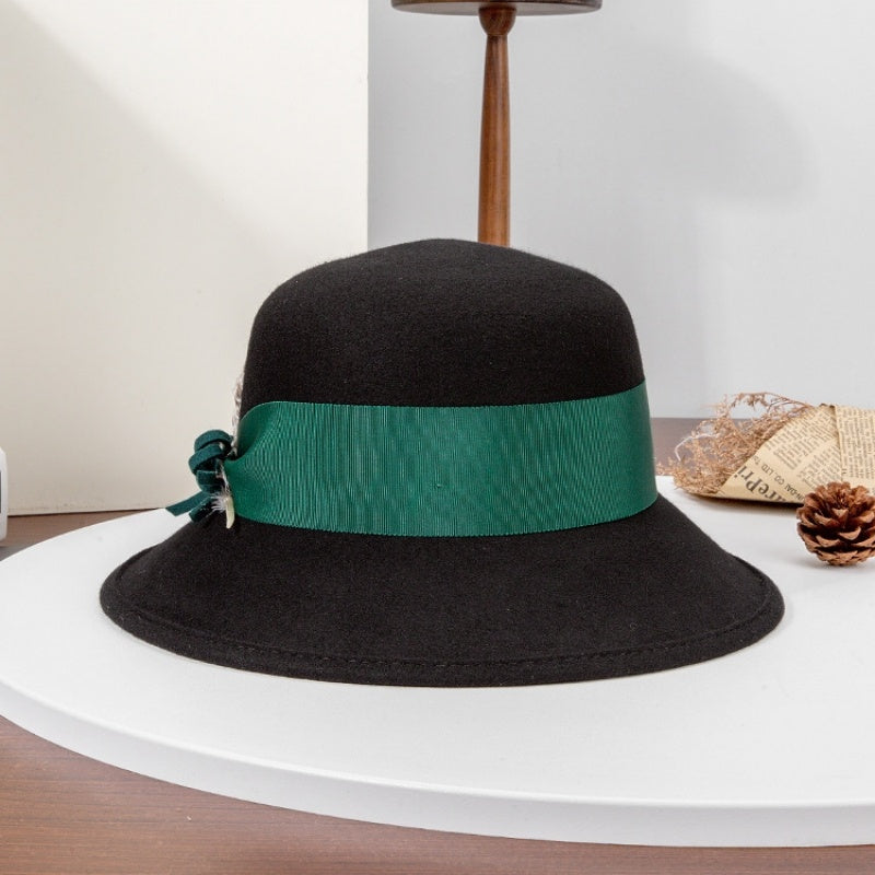 Felt Top Hat with Bow Webbing and Feather