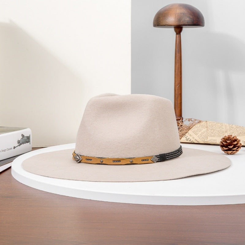 Felt Cowboy Hat with Copper Buckle Leather Strap