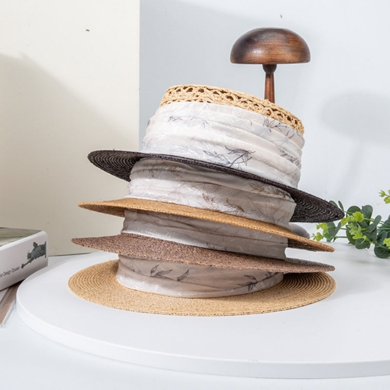 Spliced Color Bowler Hat Sun Hat with Printed Webbing