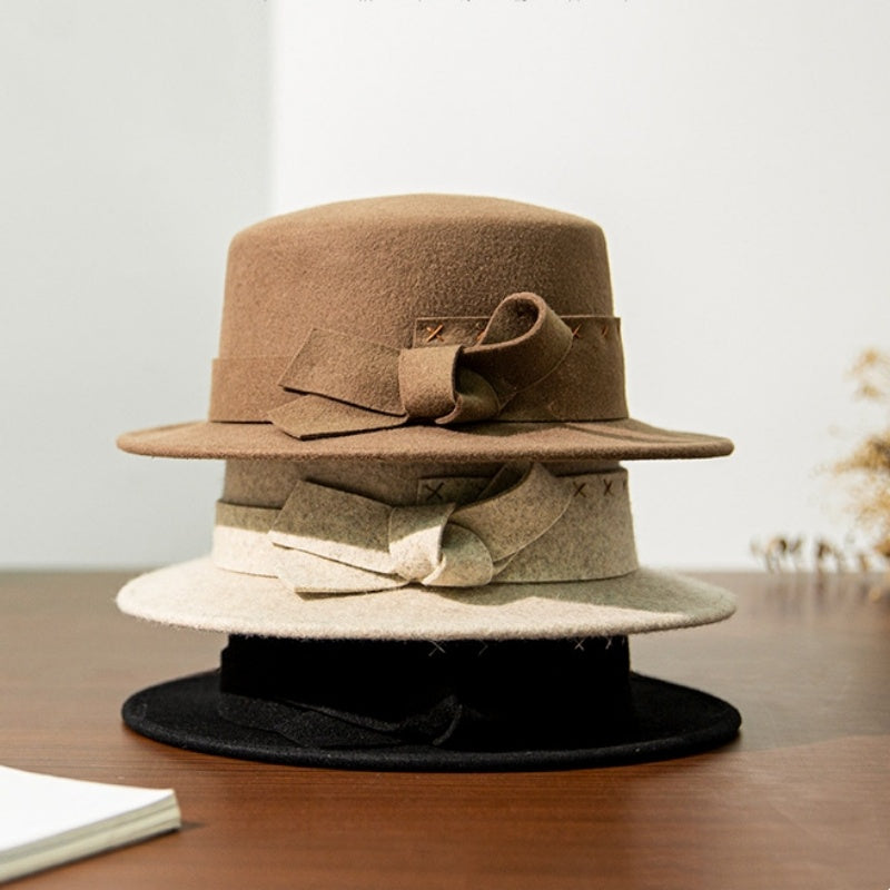 Felt Flat-topped Top Hat with Felt Bow