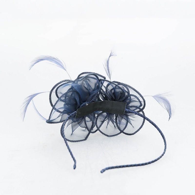 Mesh Feather Double Flowers Hairband