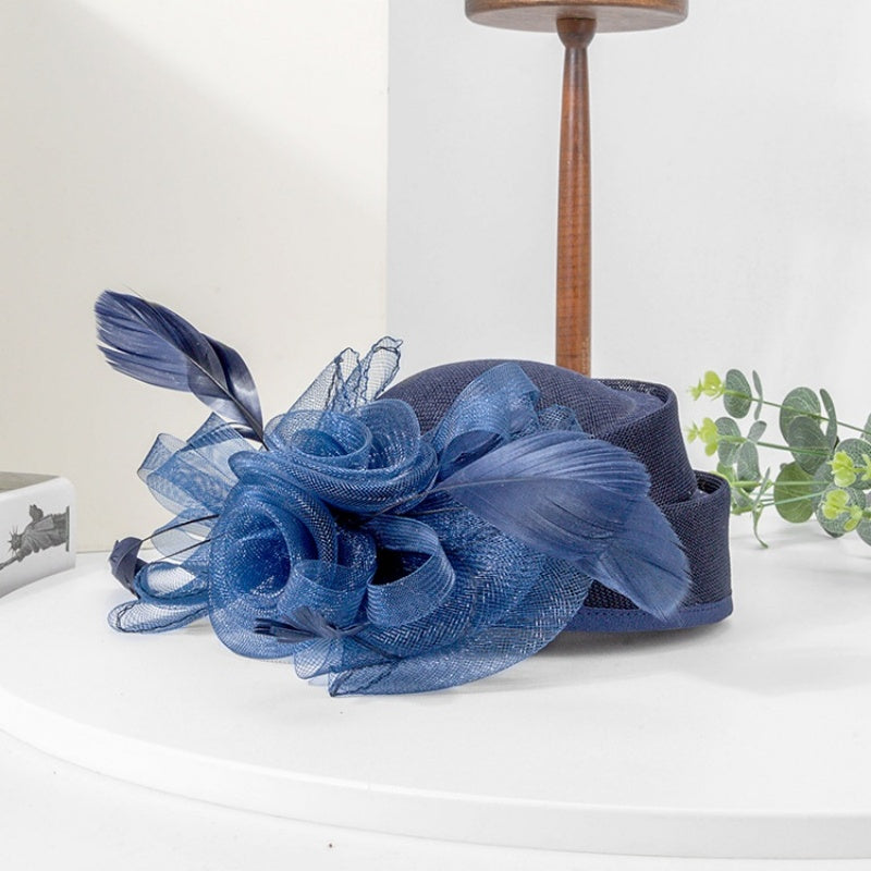 Top Hat Hair Accessory with Flower and Feather Decorations