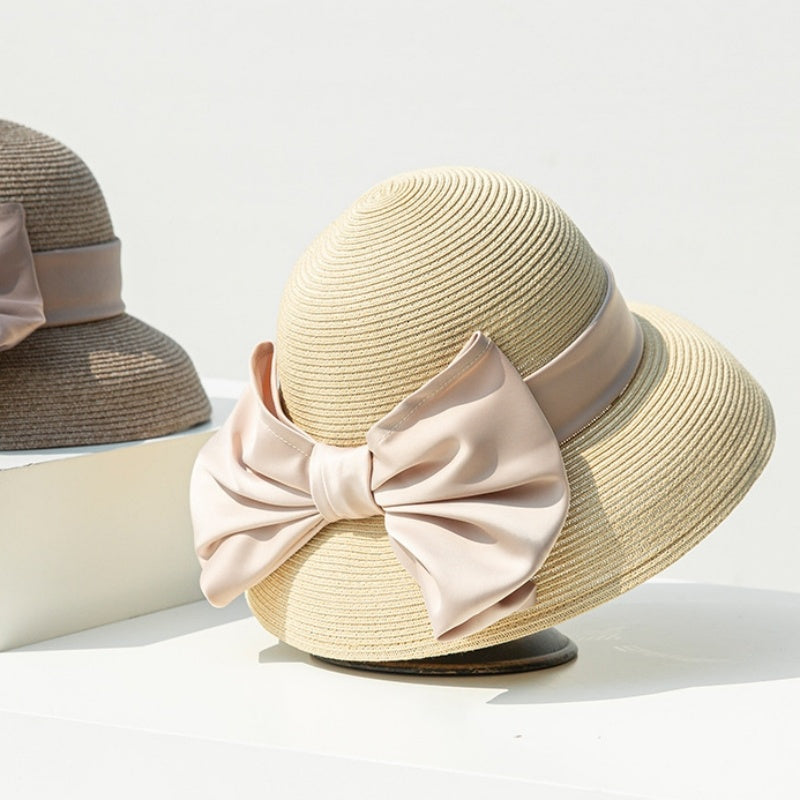 Straw Top Hat with Bow Webbing