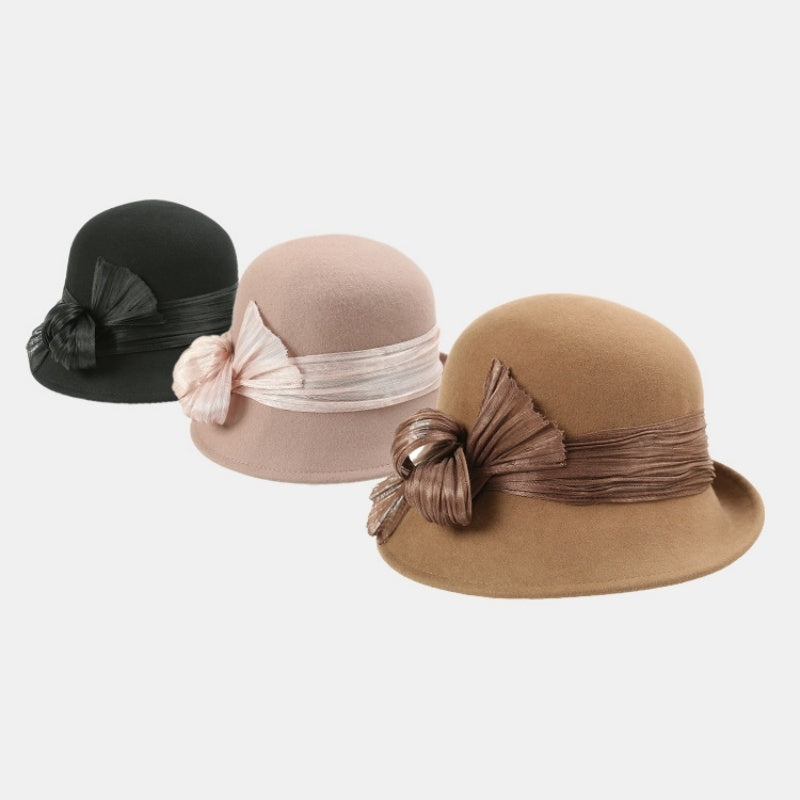 Felt Top Hat Rolled Edge with Linen Bow