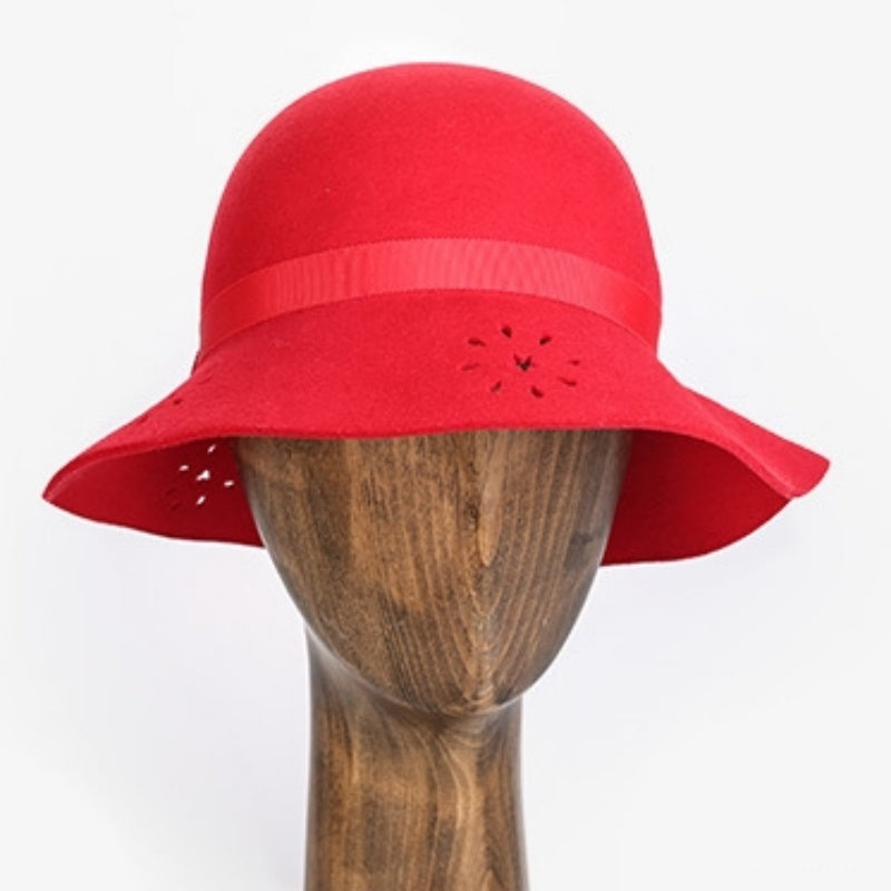 Felt Wide Brim Top Hat with Hollowed-out and Webbing