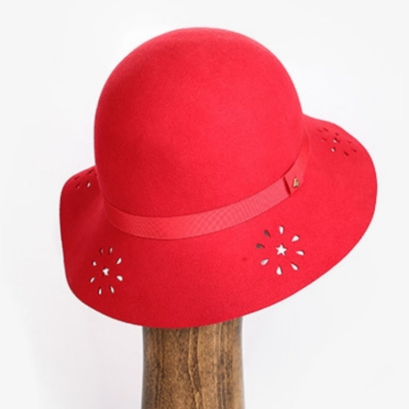 Felt Wide Brim Top Hat with Hollowed-out and Webbing