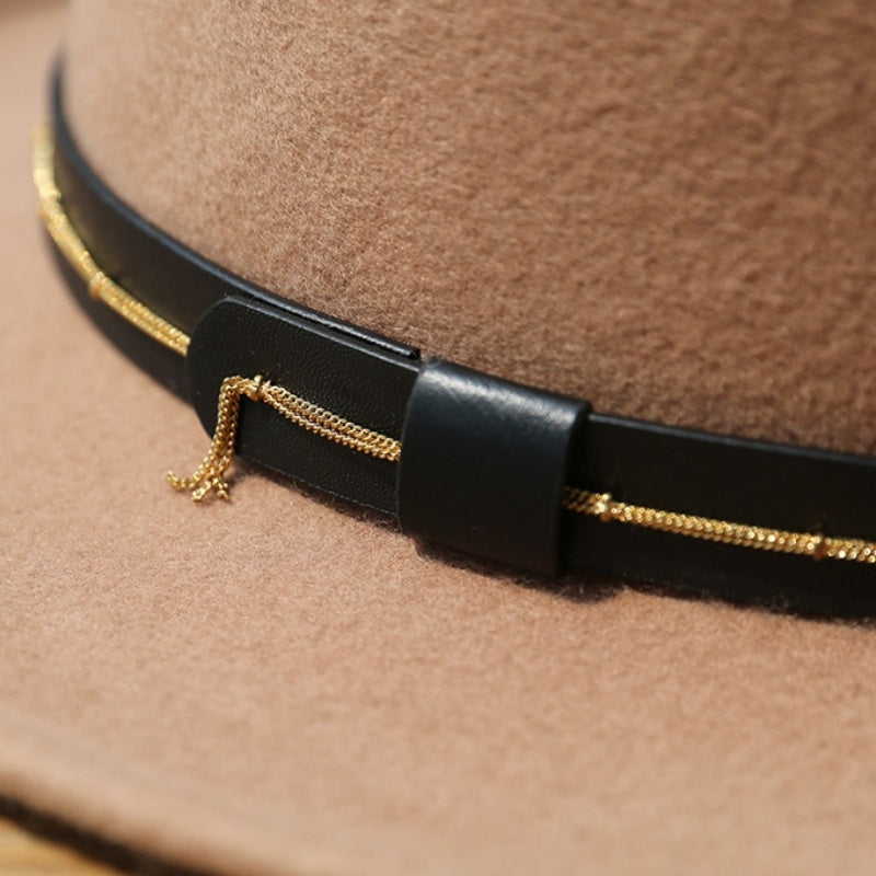 Felt Bowler Hats with Leather Strap and Golden Chain